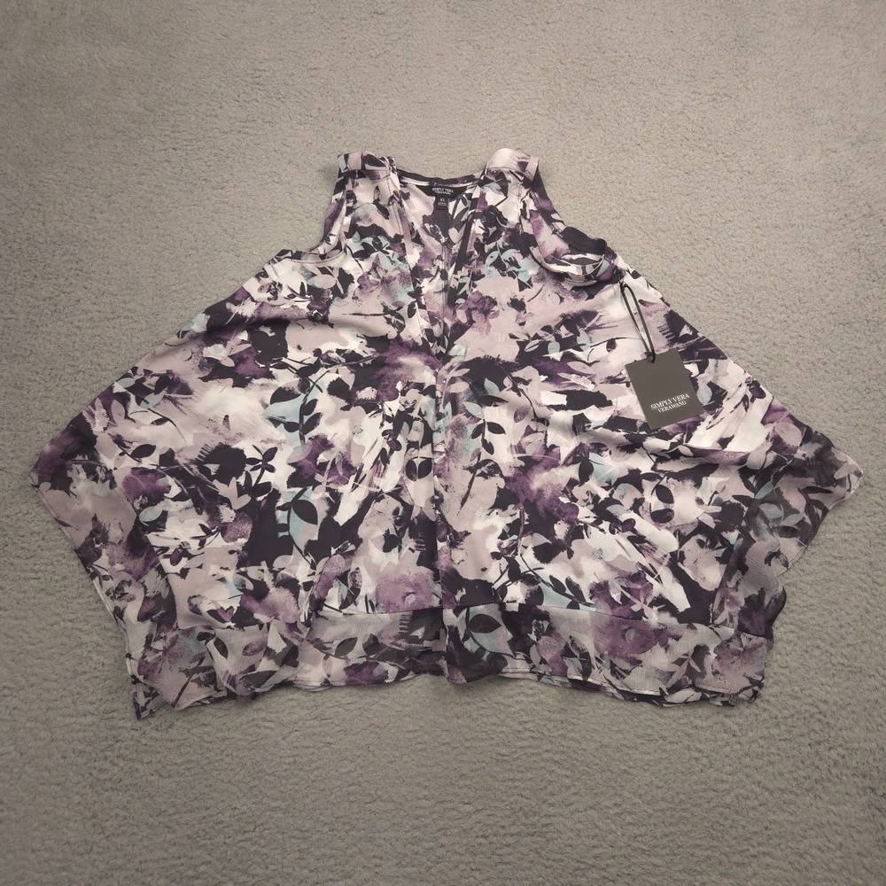 NWT Simply Vera Vera Wang Womens‎ XS Floral Handkerchief Hem Tank Purple